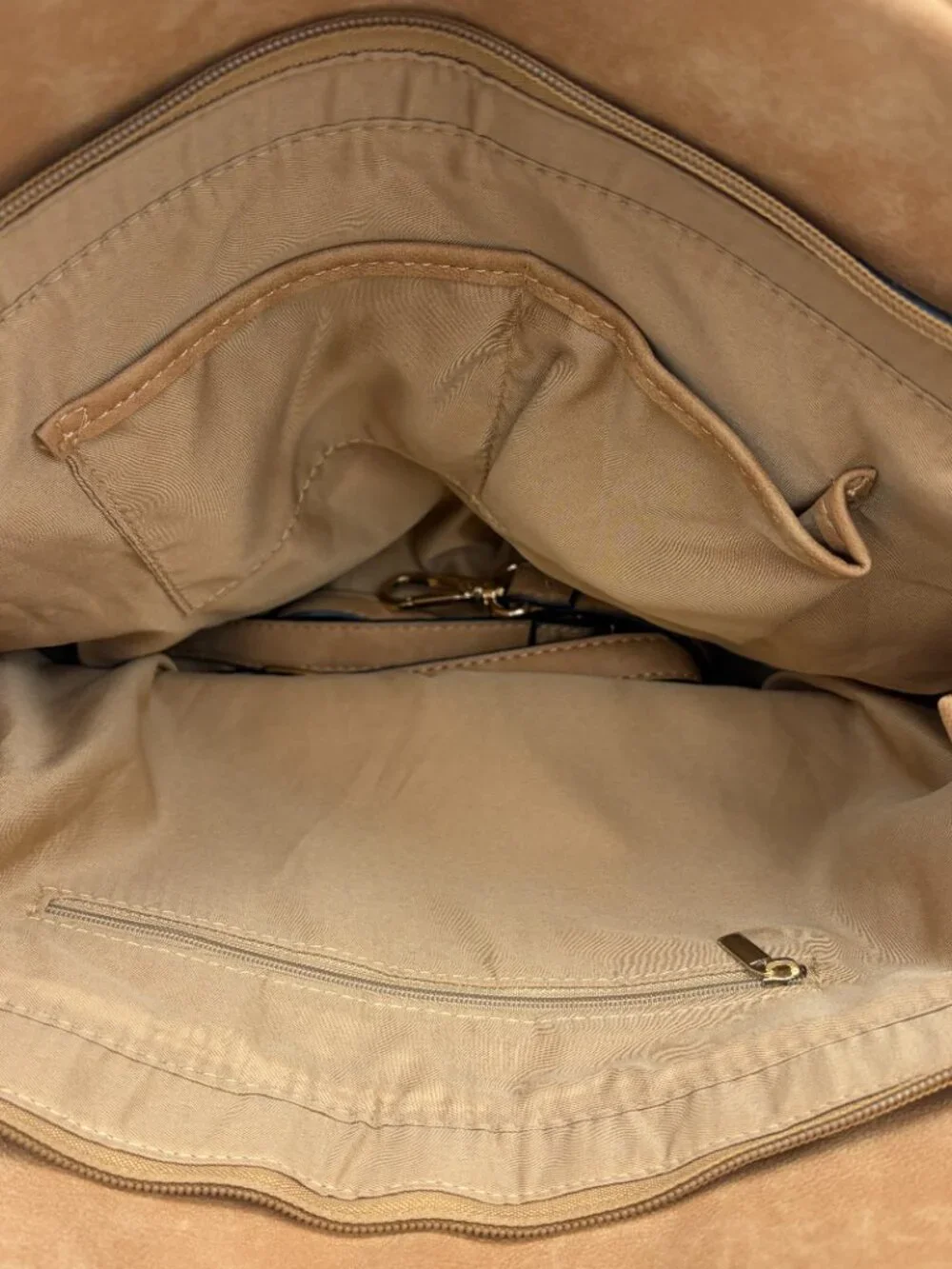 Violet Ray NY Multi-Zip Satchel Shoulder Bag - Light Brown.Elegant Everyday Tote